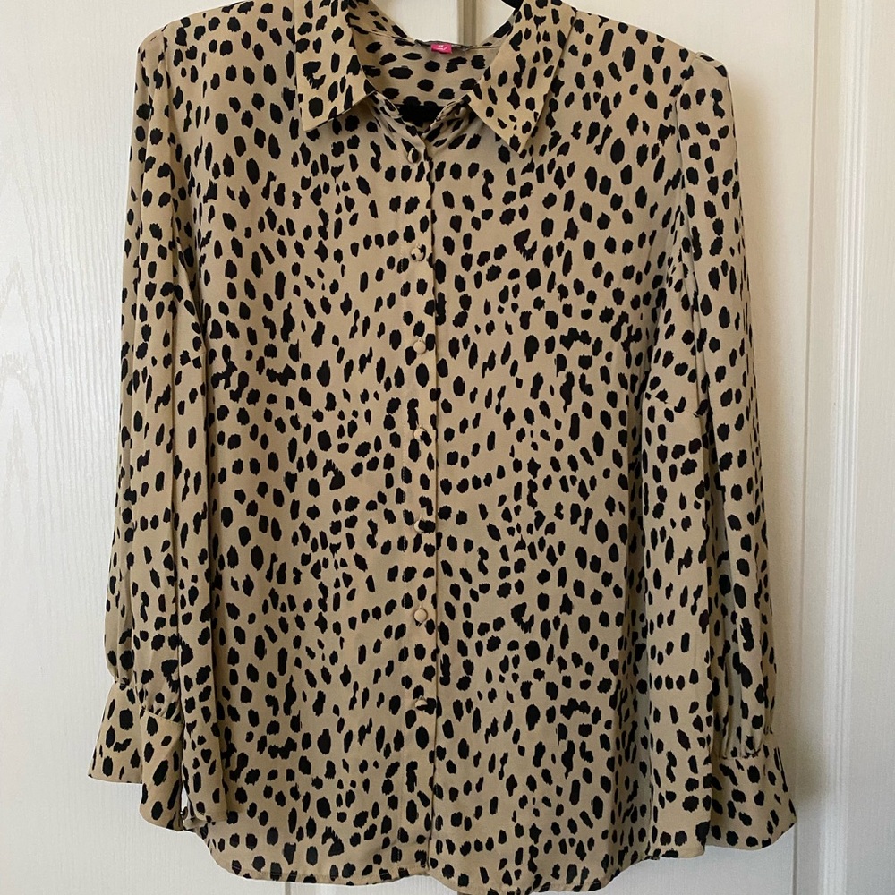 Vince Camuto Black and Tan Animal Print Button Down Shirt